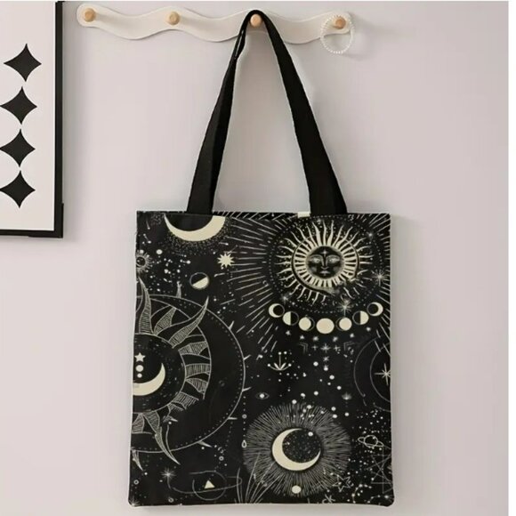 Reusable Celestial Sun Moon Stars Print Tote Bag - NWT - Picture 3 of 3